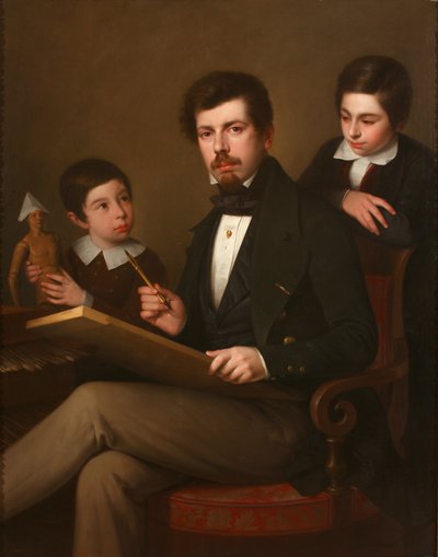 Self-portrait with his Sons Carlos and Vicente by Antonio María Esquivel